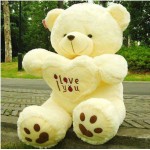 Peach 2.5 Feet Sitting Paw Teddy Bear holding an I Love You Heart